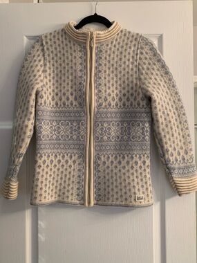 Dale of Norway Cream and Light Blue Knit Sweater Detail